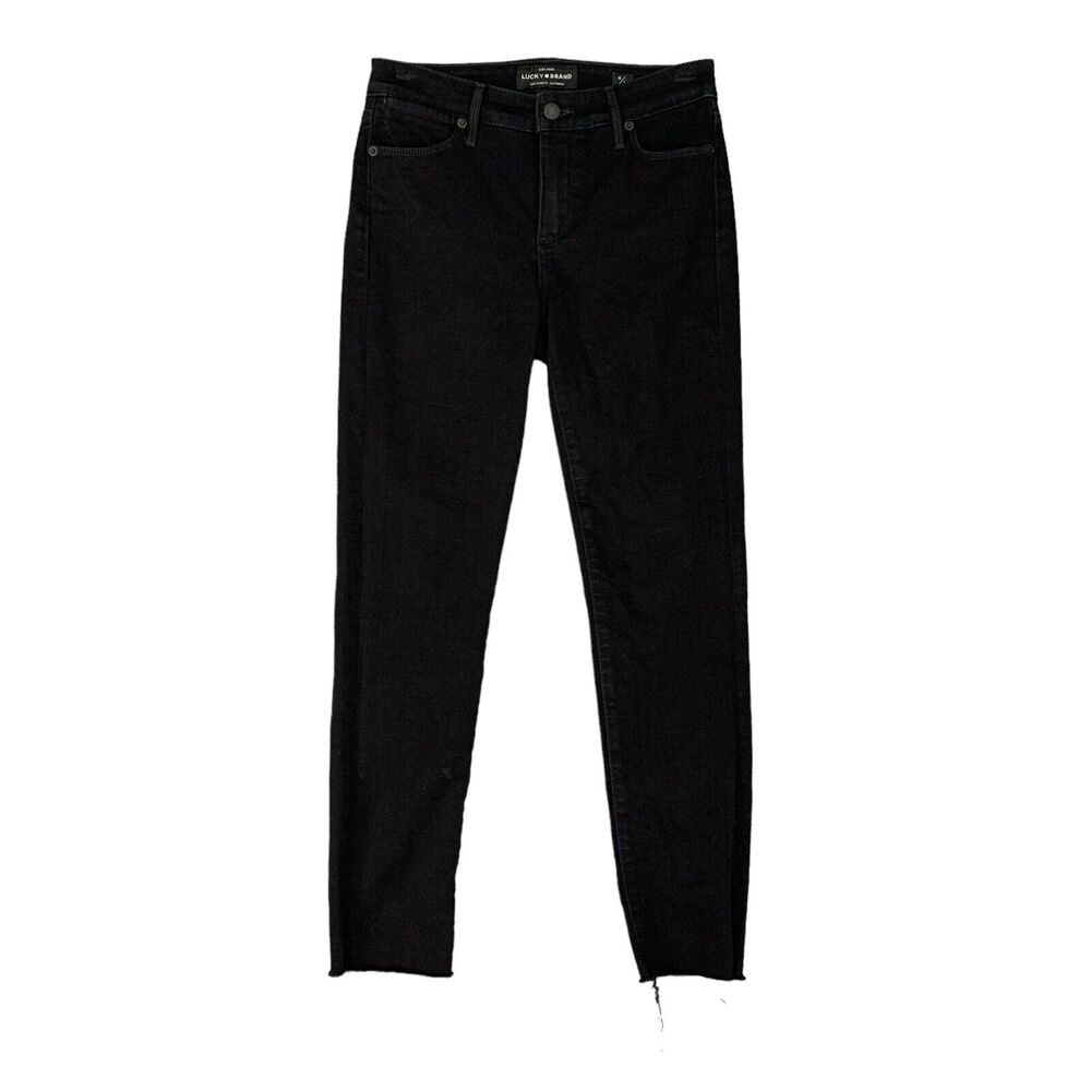 Lucky Brand Hayden Skinny Jeans Womens 0 Black Denim Ankle Raw Hem Mid Rise